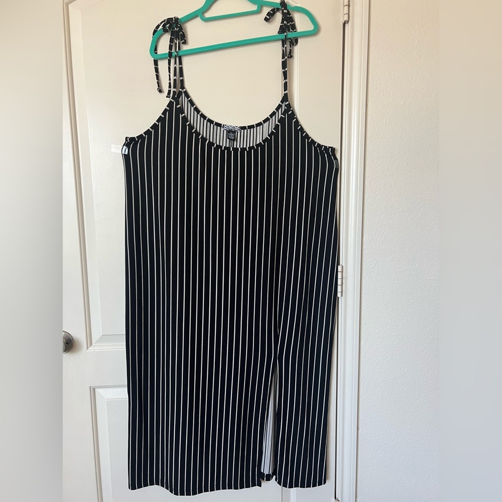 Bella Tweed Stripe knotted spaghetti midi  dress with side slit sz 3X